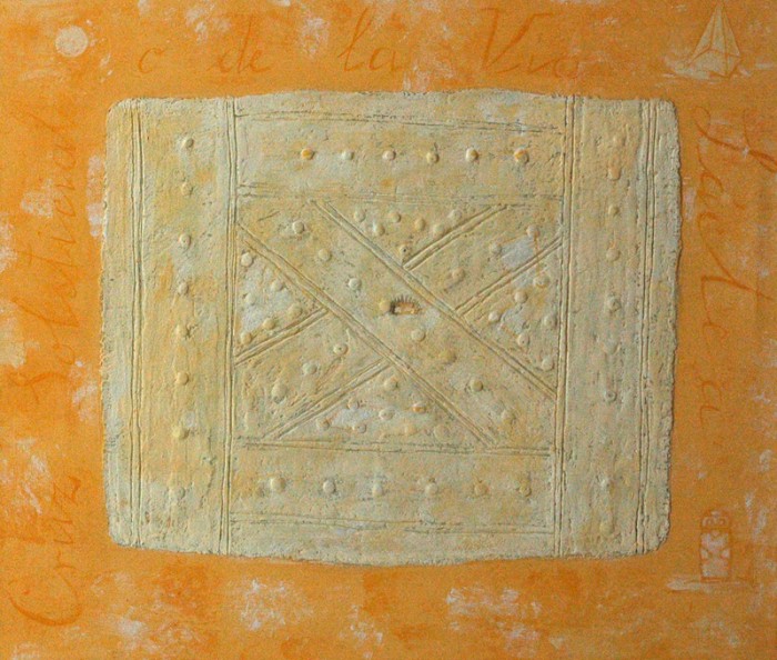 "Nuestras Cruces I"
Trilogie aus Valdivia
Material:Steinmehl(aus Steine der Sagrada Familia-Barcelona,Eitempera 
60x70cm - 2005